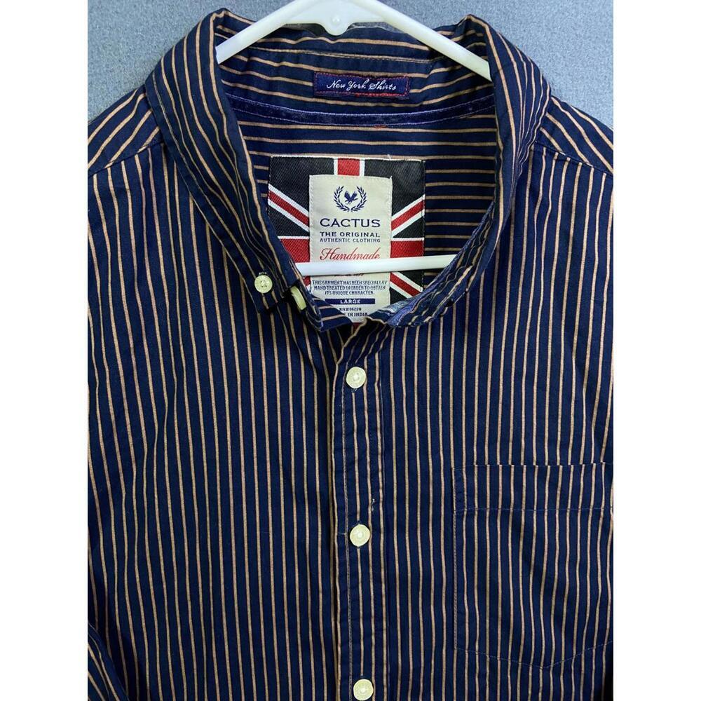 Cactus Handmade Shirt Mens Large Blue Stripe Long Sleeve Pocket Button Up NY EUC